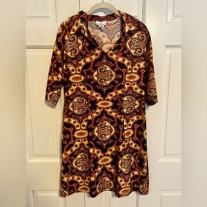 Jude Connally Bell Sleeve Knit Mini Dress Retro Paisley Print M